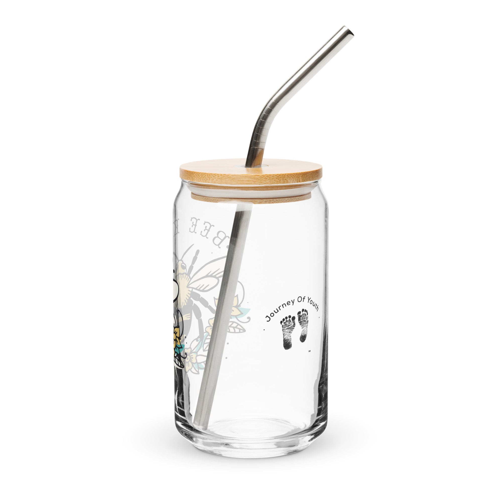 JOY BEE Kind 16 oz Glass Jar shaped tumbler With Lid & Straw