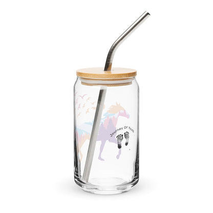 Enjoy the Journey...JOY  16 oz Glass Jar shaped tumbler With Lid & Straw