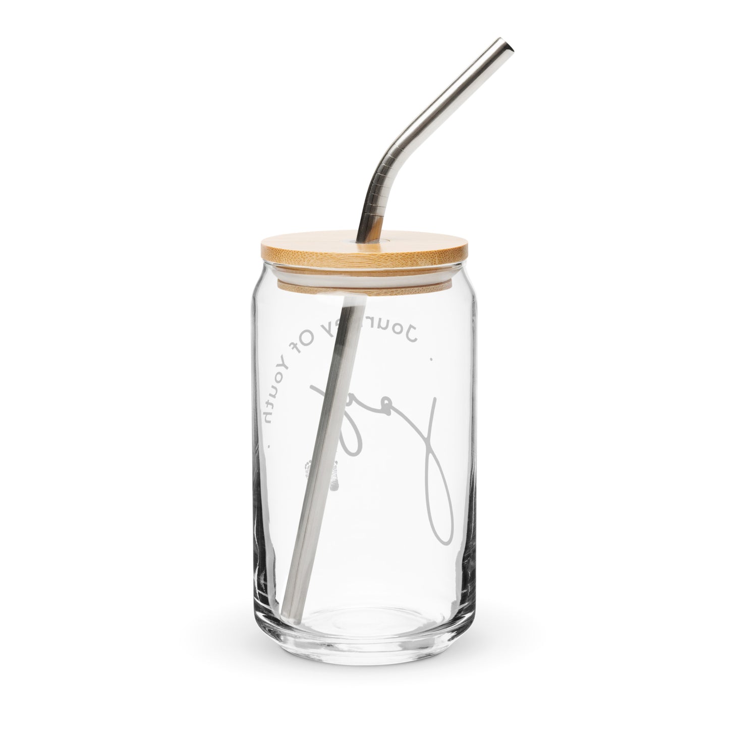 JOY... JourneyOfYouth  16 oz Glass Jar shaped tumbler With Lid & Straw