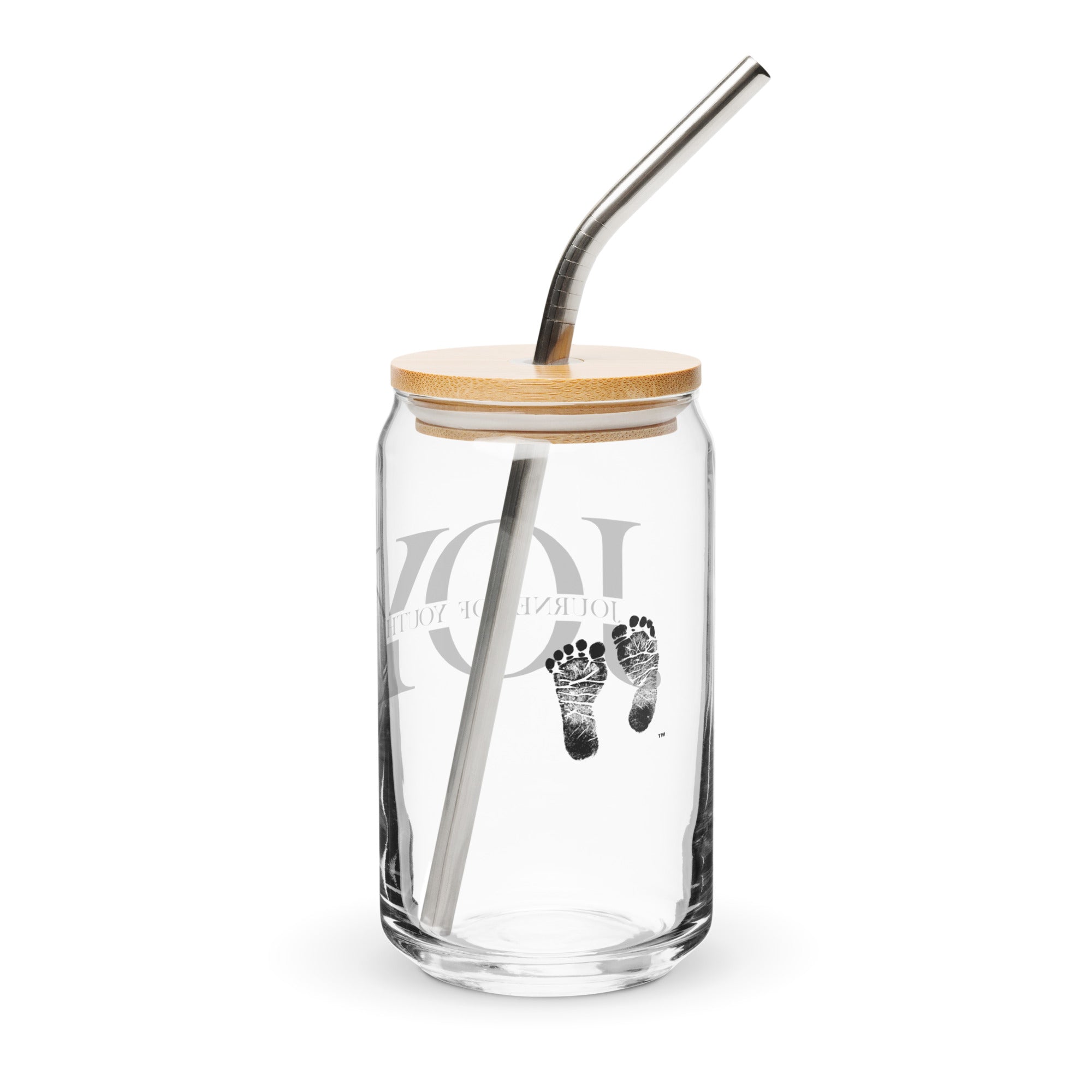 JOURNEY OF YOUTH... JOY  16 oz Glass Jar shaped tumbler With Lid & Straw