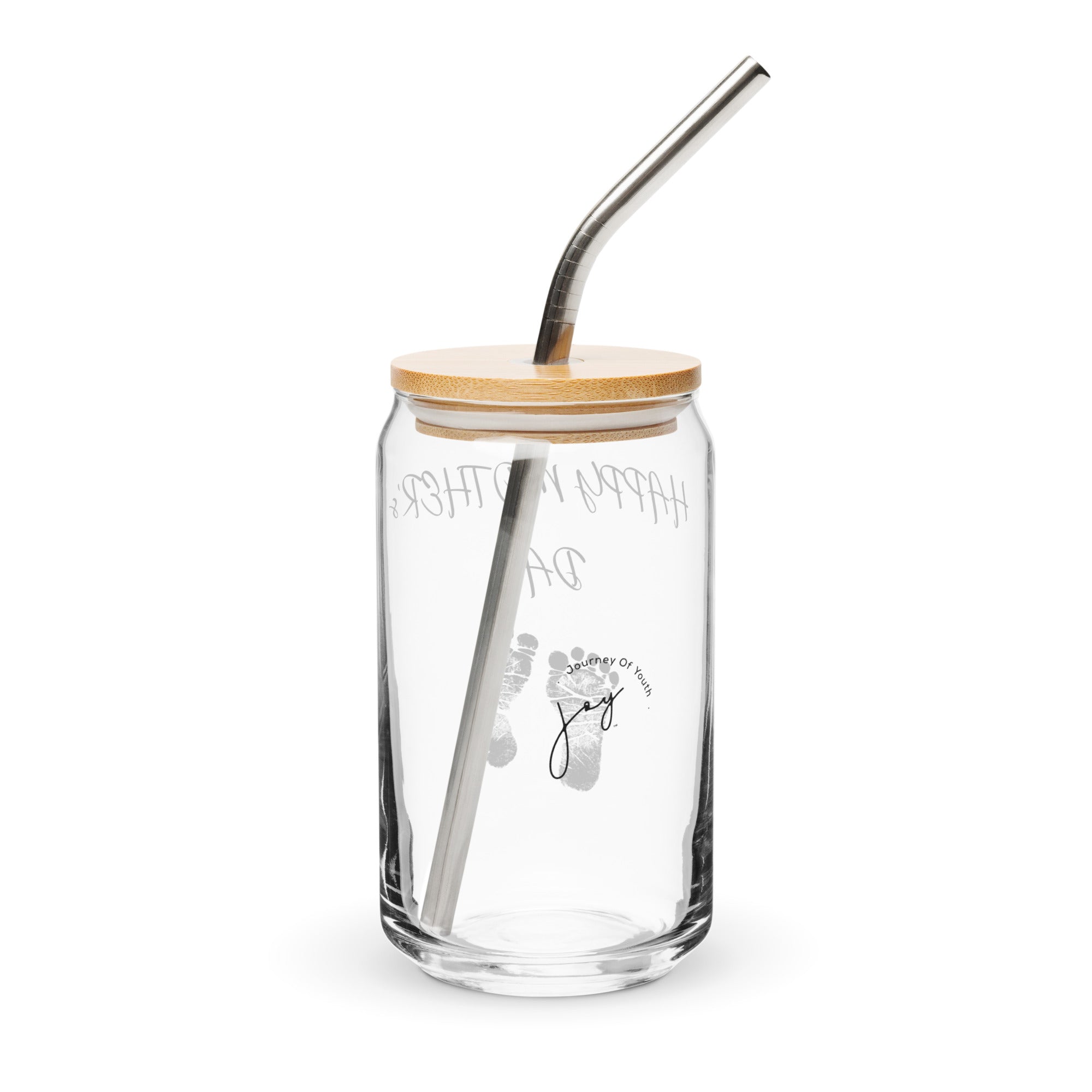 Happy Mother's Day... JOY Logo 16 oz Glass Jar shaped tumbler With Lid & Straw