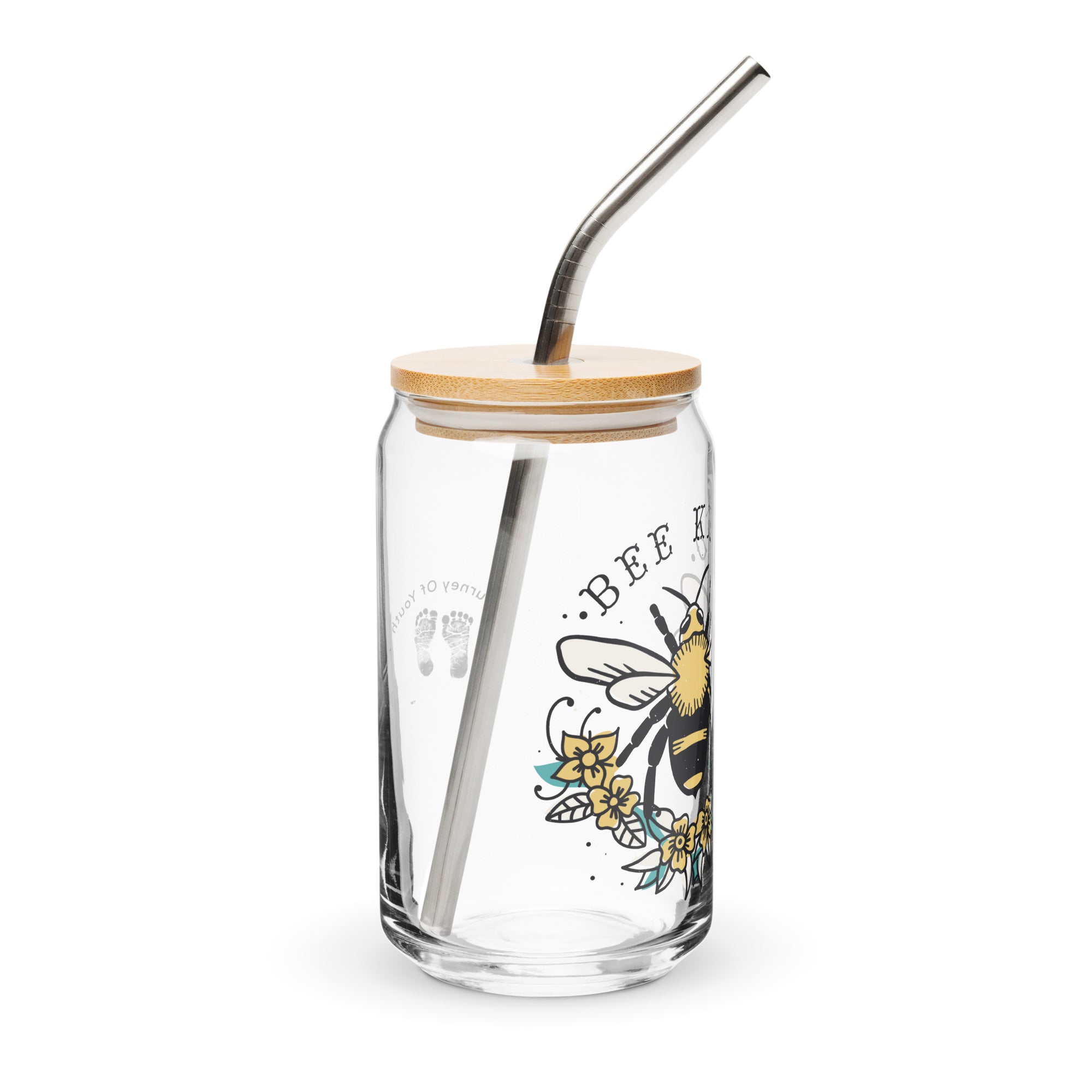 JOY BEE Kind 16 oz Glass Jar shaped tumbler With Lid & Straw