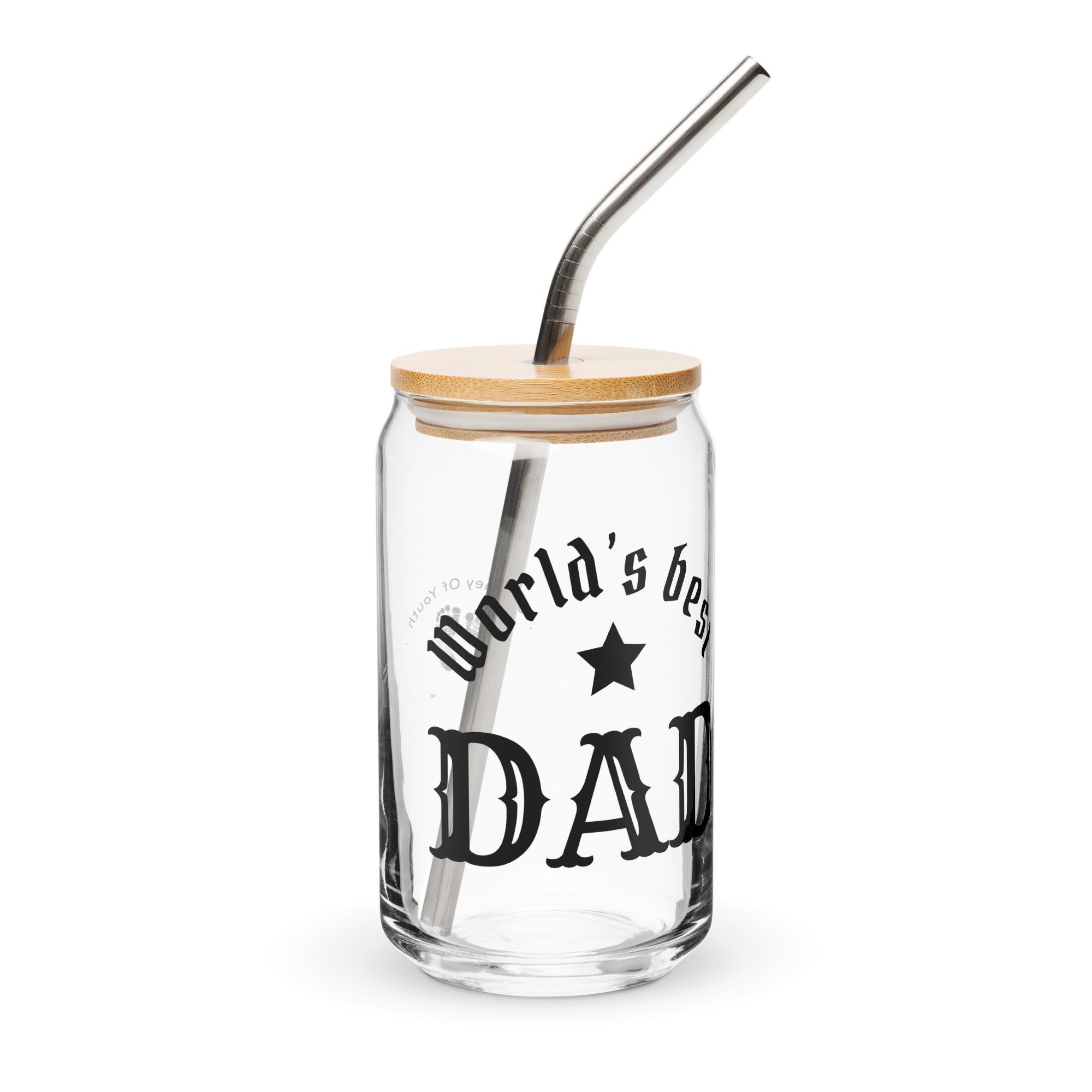 JOY World's Best DAD 16 oz Glass Jar shaped tumbler With Lid & Straw