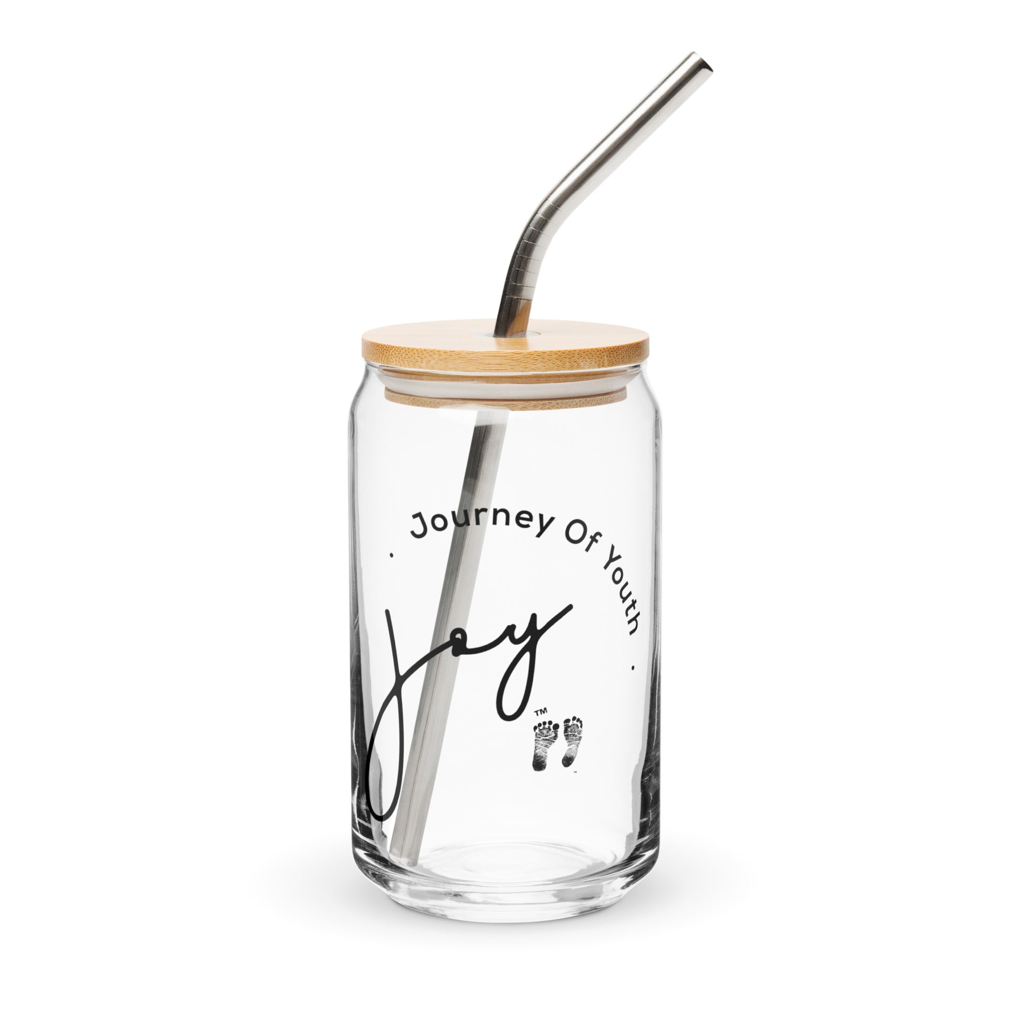 JOY... JourneyOfYouth  16 oz Glass Jar shaped tumbler With Lid & Straw