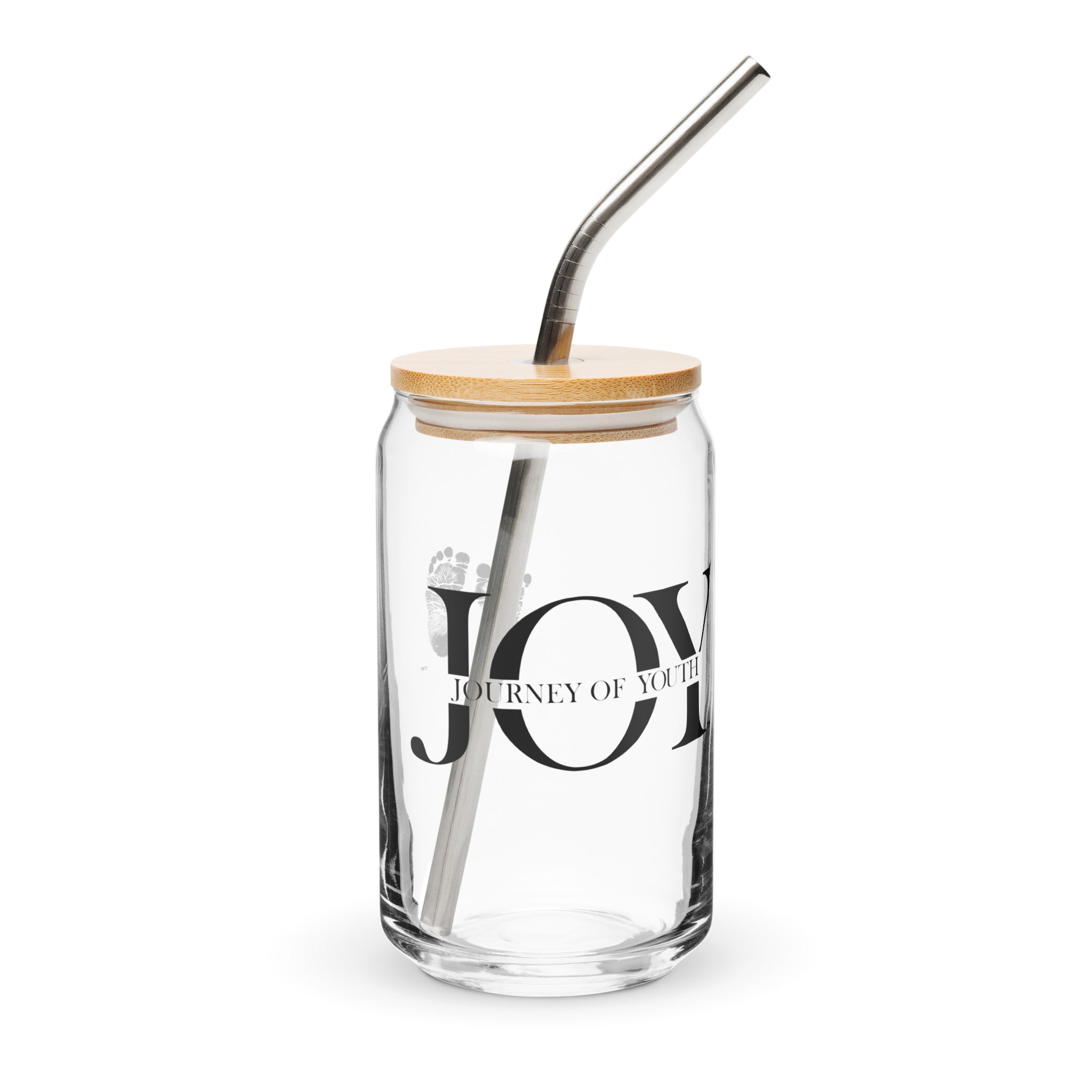 JOURNEY OF YOUTH... JOY  16 oz Glass Jar shaped tumbler With Lid & Straw