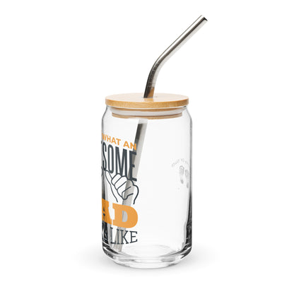 Awesome DAD Looks Like This 16 oz Glass Jar shaped tumbler With Lid & Straw