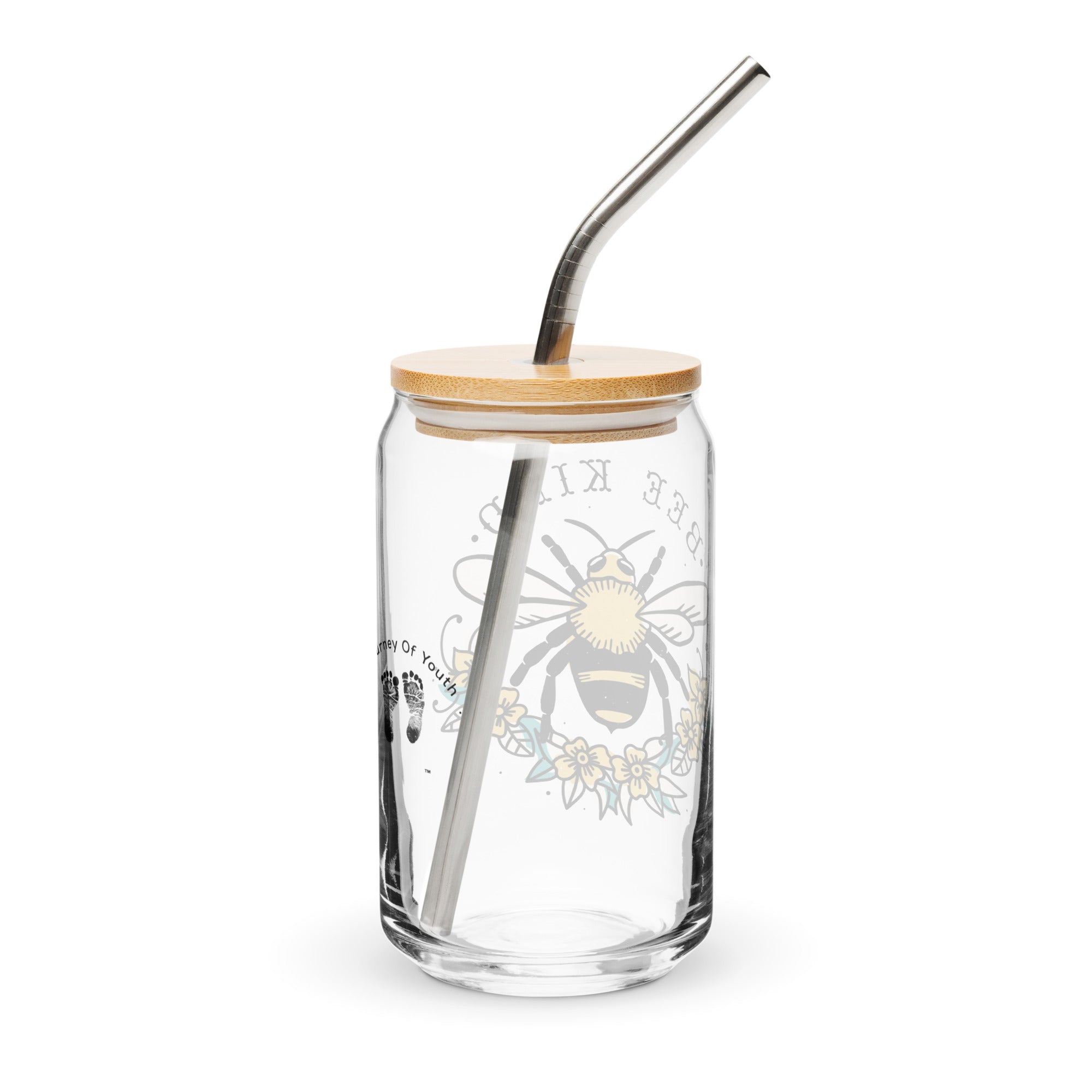 JOY BEE Kind 16 oz Glass Jar shaped tumbler With Lid & Straw