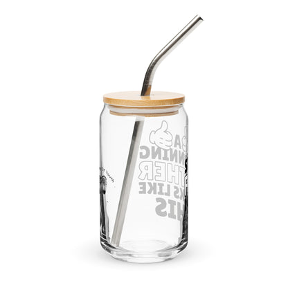 Stunning Father Looks Like This 16 oz Glass Jar shaped tumbler With Lid & Straw