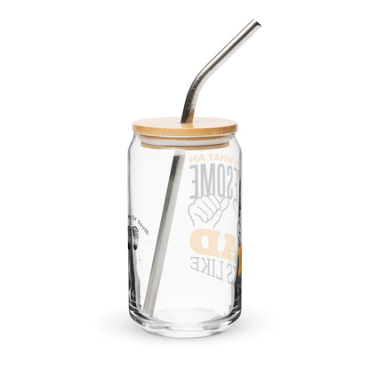 Awesome DAD Looks Like This 16 oz Glass Jar shaped tumbler With Lid & Straw